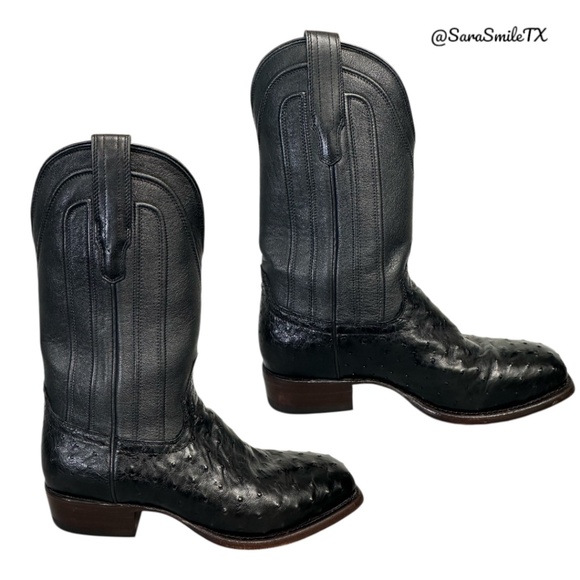 TECOVAS The Carter Mens Black Handmade Full-Quill Ostrich Cowboy Boots - Picture 3 of 14